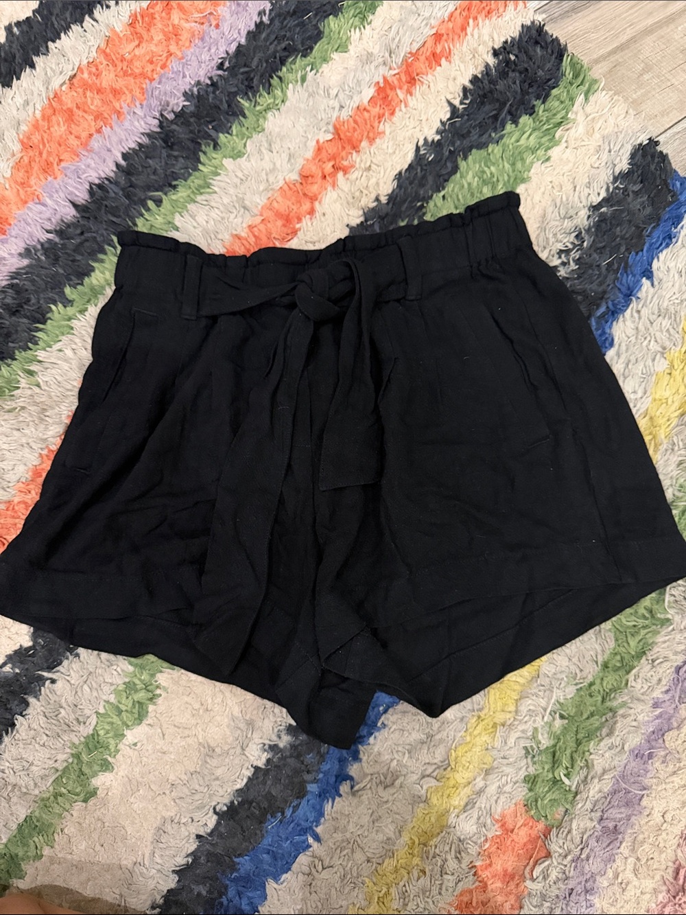Another Love Black Paperbag Tie-Waist High-Waist linen Shorts